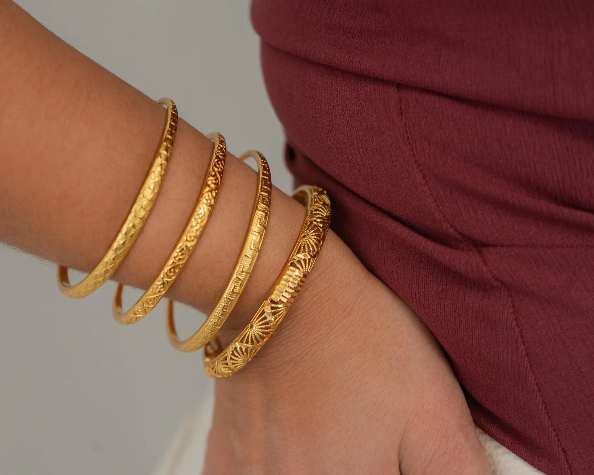 Gold Floral Perforated Bangle