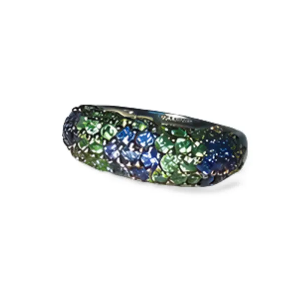 Gorgeous 18K White Gold Sapphire Tsavorite Green Garnet Cigar Flower Band Ring