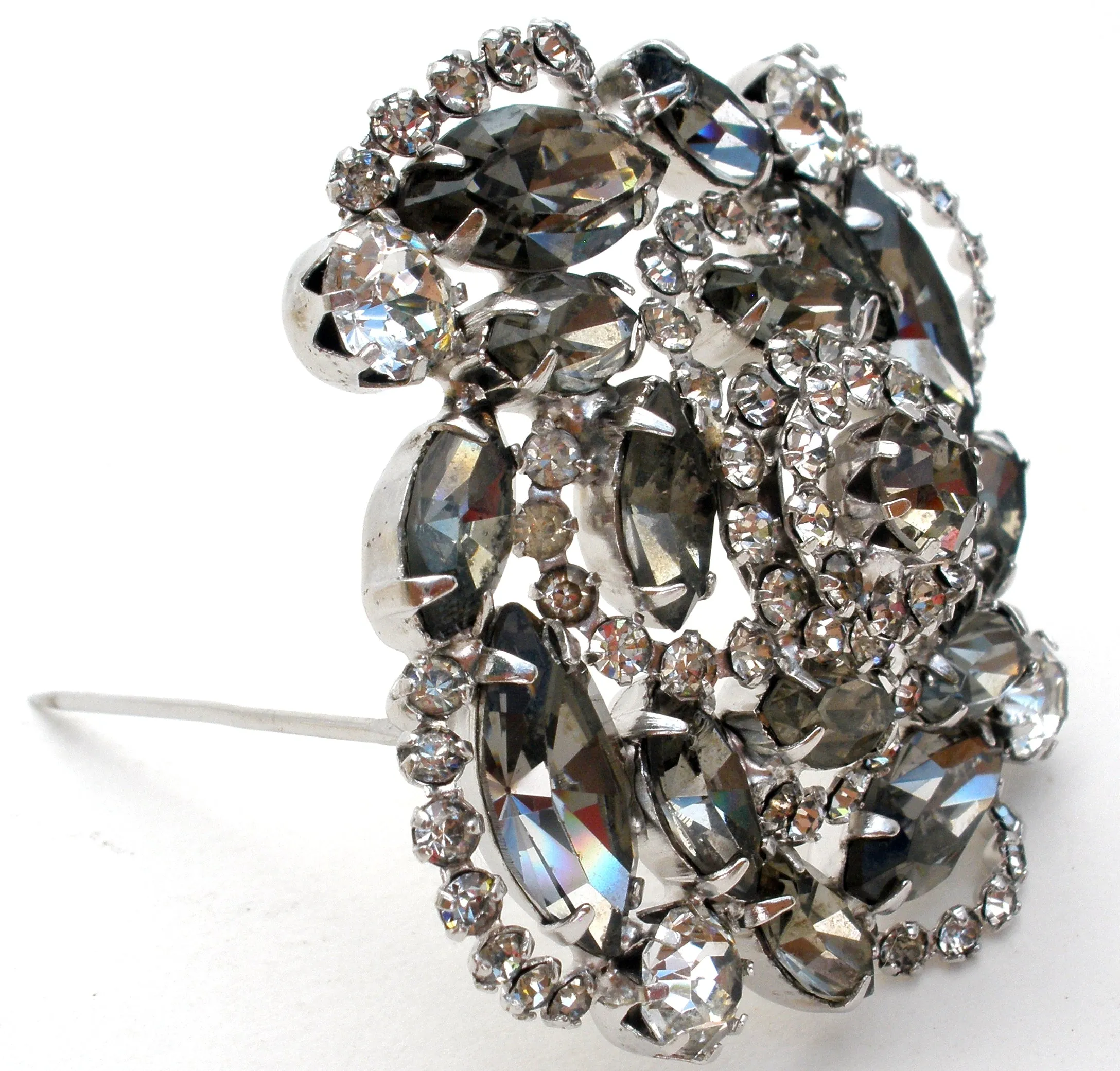 Gray & Clear Rhinestone Brooch Pin Vintage