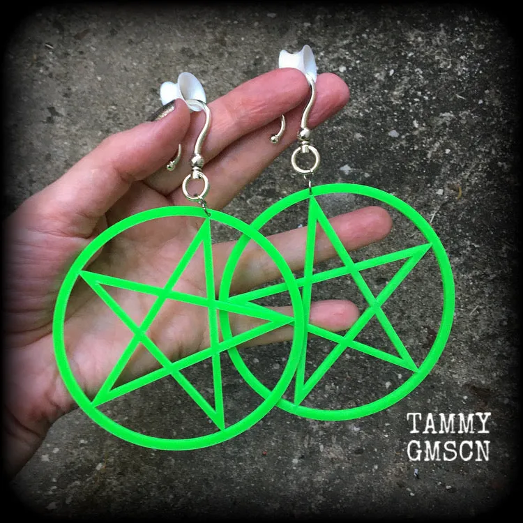 Green cybergoth oversized pentagram earrings