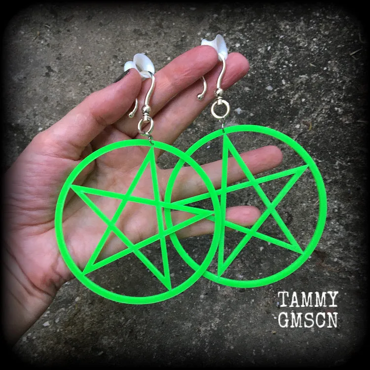 Green cybergoth oversized pentagram earrings