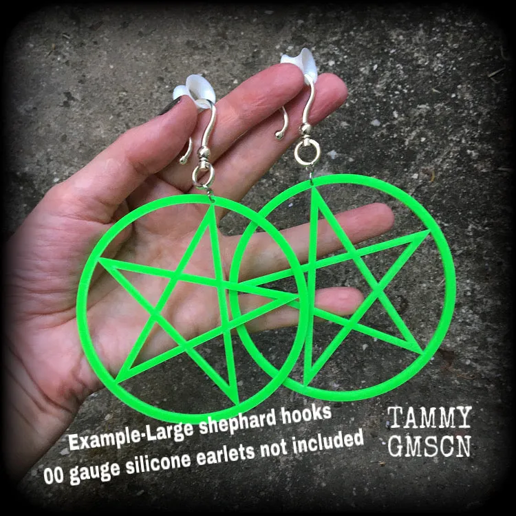 Green cybergoth oversized pentagram earrings