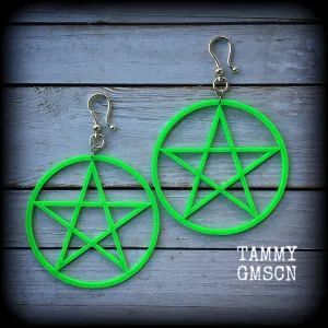 Green cybergoth oversized pentagram earrings