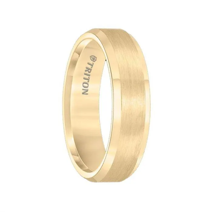 GUILDER Polish Finished Beveled Edge Yellow Gold Plated Tungsten Carbide Ring with Satin Finished Center by Triton Rings - 6mm