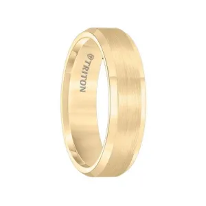 GUILDER Polish Finished Beveled Edge Yellow Gold Plated Tungsten Carbide Ring with Satin Finished Center by Triton Rings - 6mm