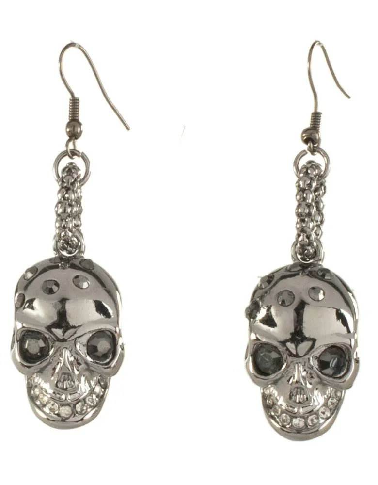 Gun Metal Black Halloween Skull Earrings