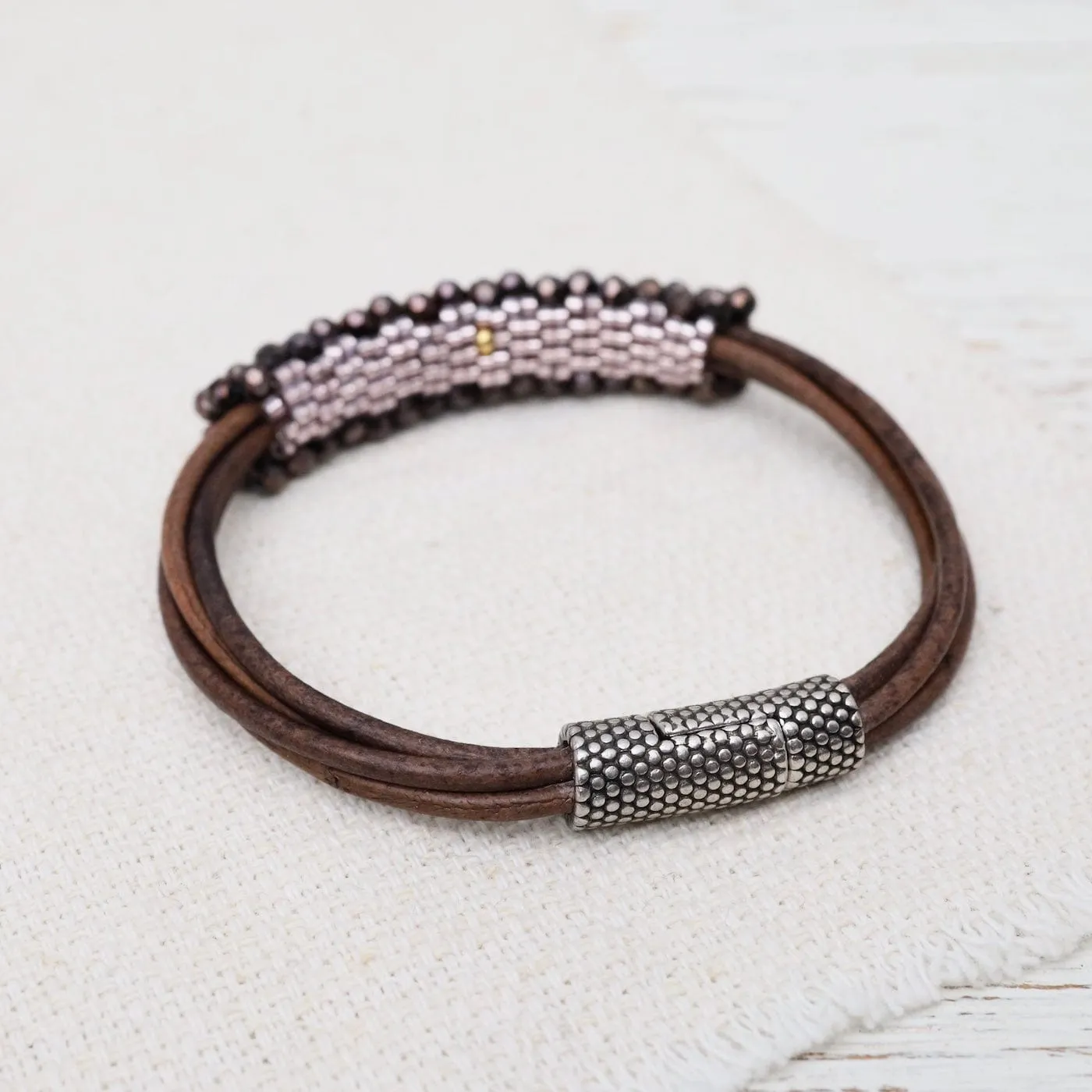 Hand Stitched Port Crystals on Multi Strands Leather Bracelet