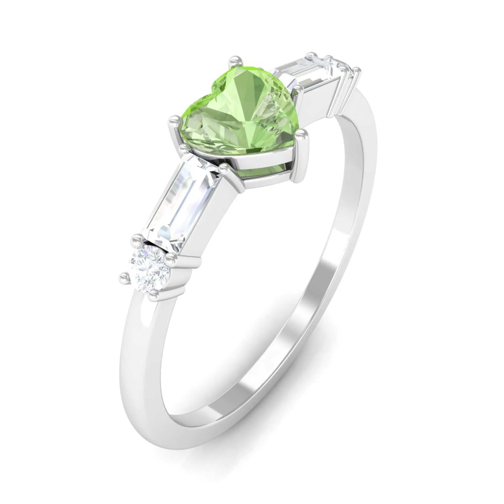 Heart Shape Green Sapphire Solitaire Promise Ring with Diamond