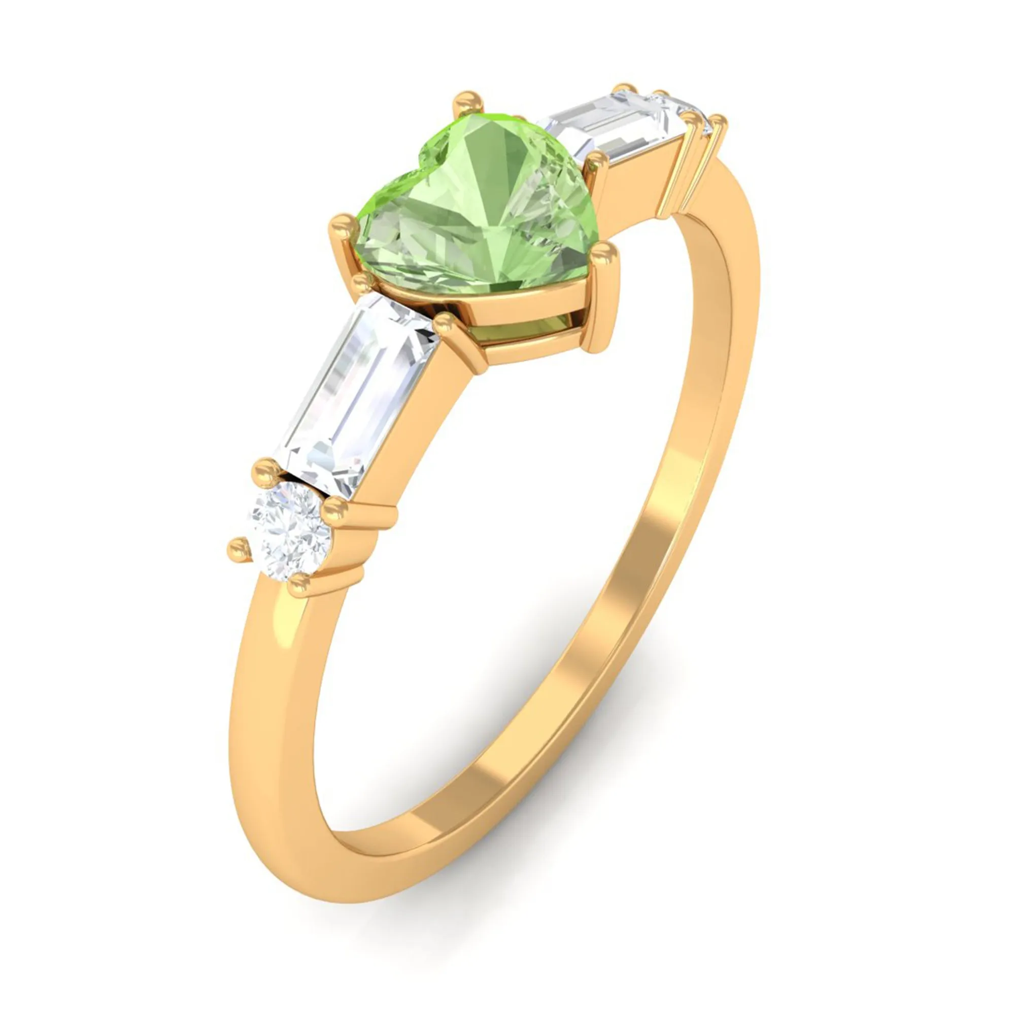 Heart Shape Green Sapphire Solitaire Promise Ring with Diamond