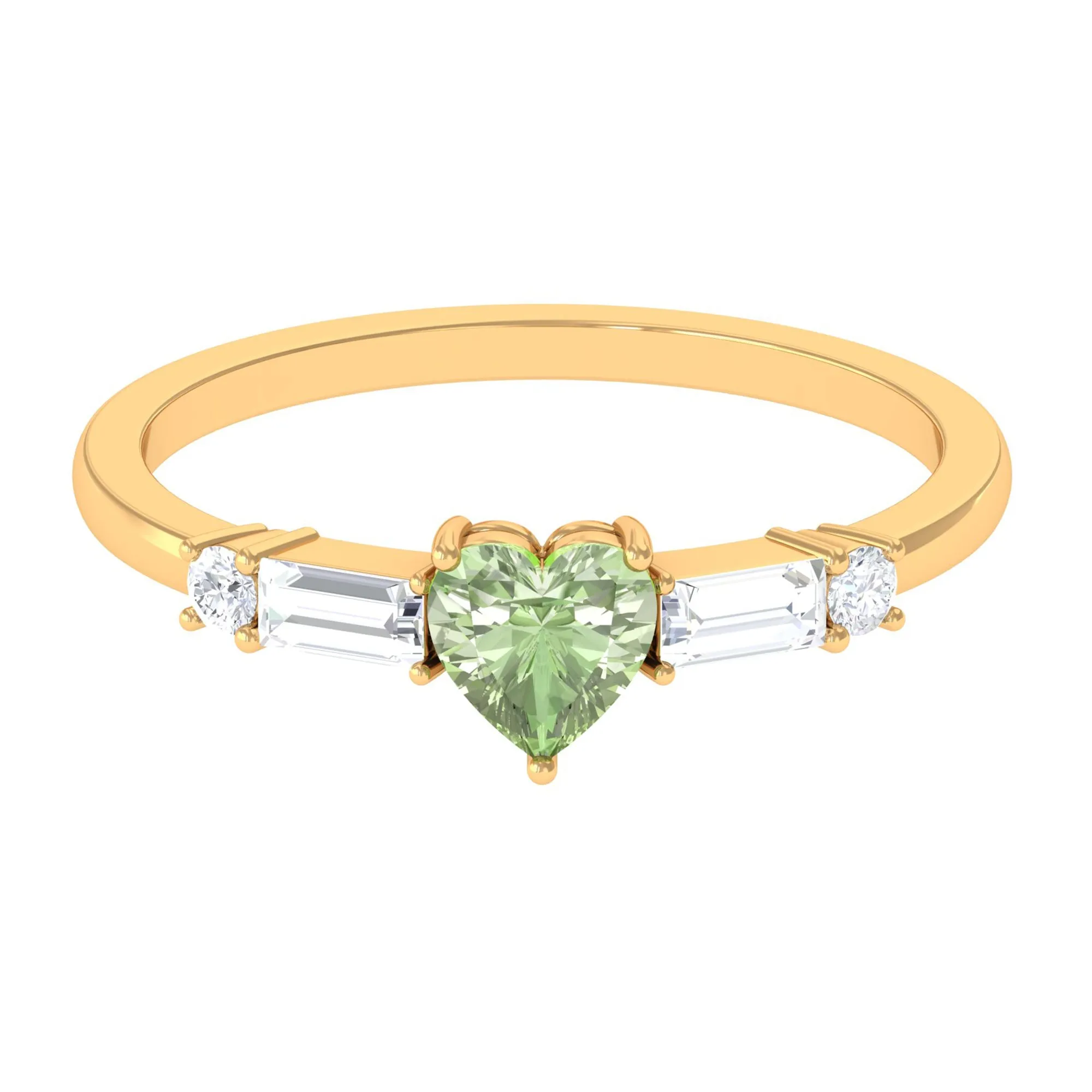 Heart Shape Green Sapphire Solitaire Promise Ring with Diamond