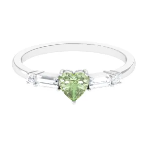 Heart Shape Green Sapphire Solitaire Promise Ring with Diamond