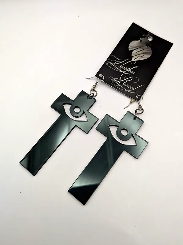 Heartless Revival Large Cross Earrings