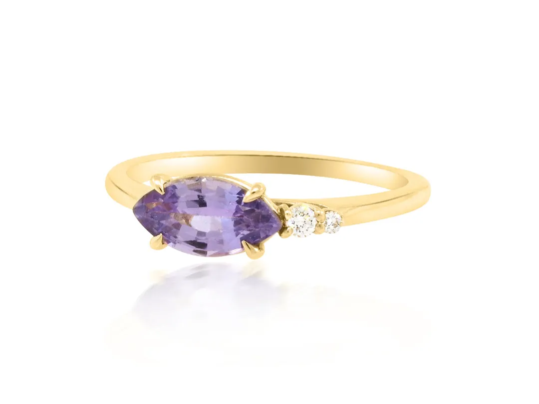 'Iris' Purple Marquise Sapphire & Diamond Yellow Gold Ring