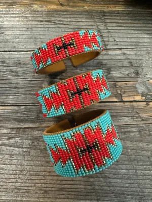 Kaqchi Turquoise/Red Leather Cuff Bracelet