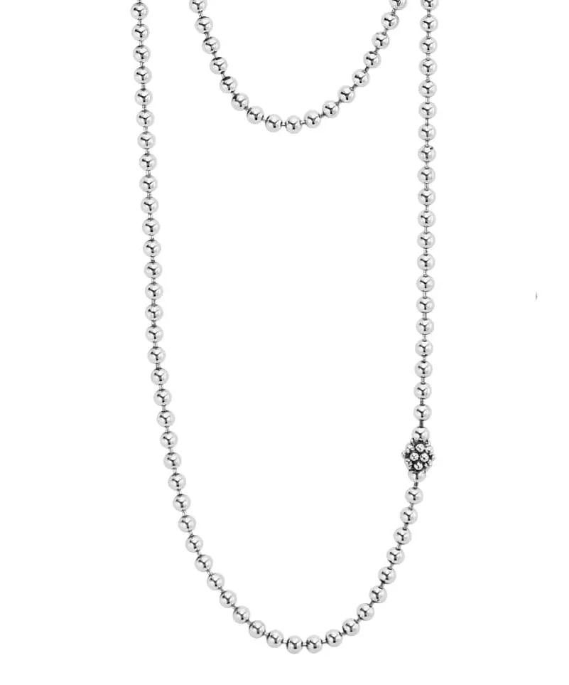 LAGOS Caviar Icon Long Silver Beaded Necklace