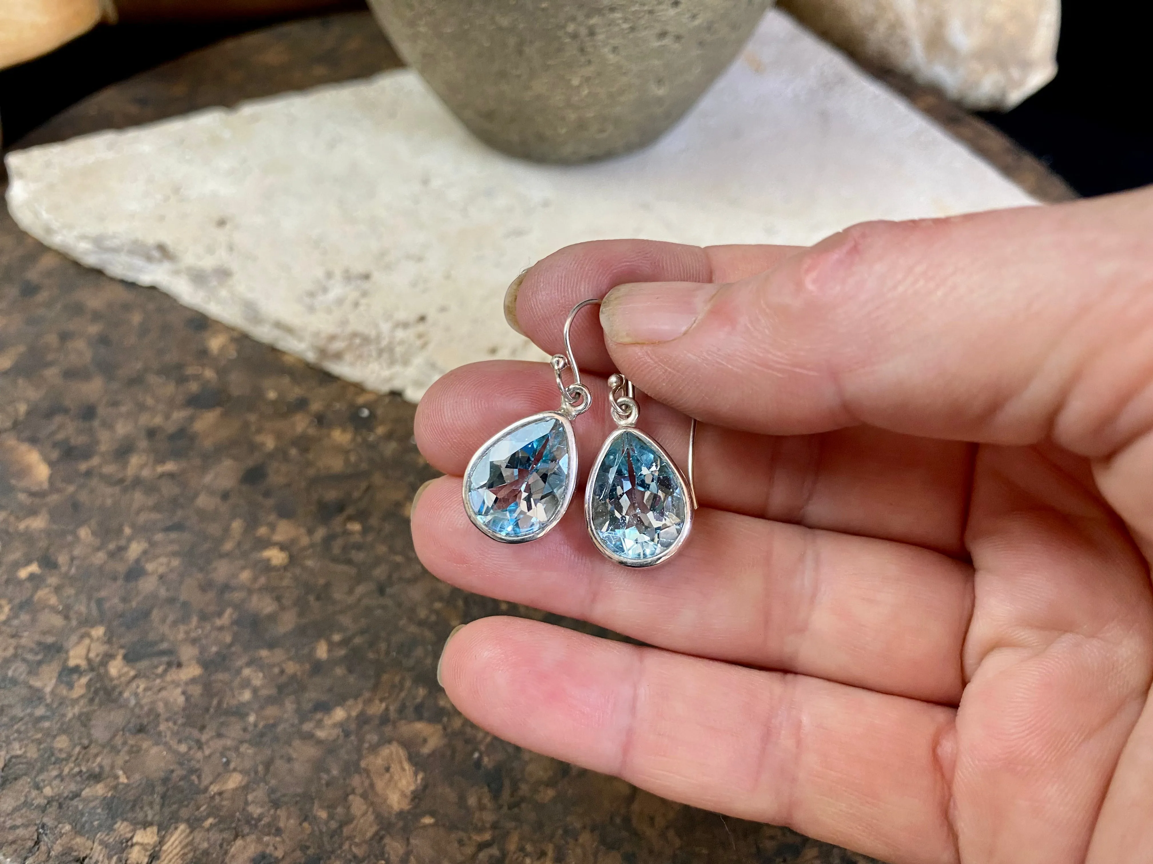 Large Blue Topaz Earrings