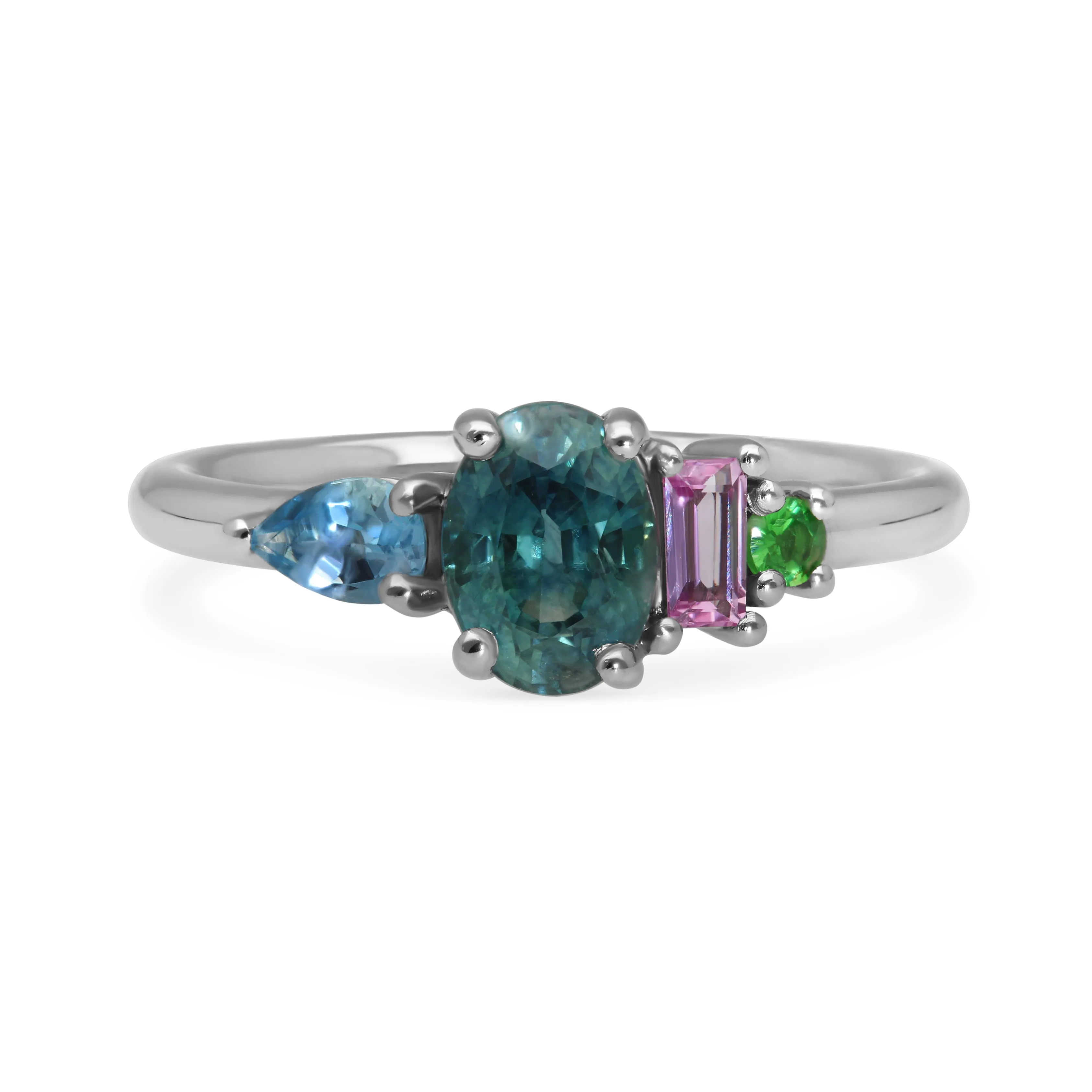 Large ELISE Platinum Ring with Oval Teal  Sapphire