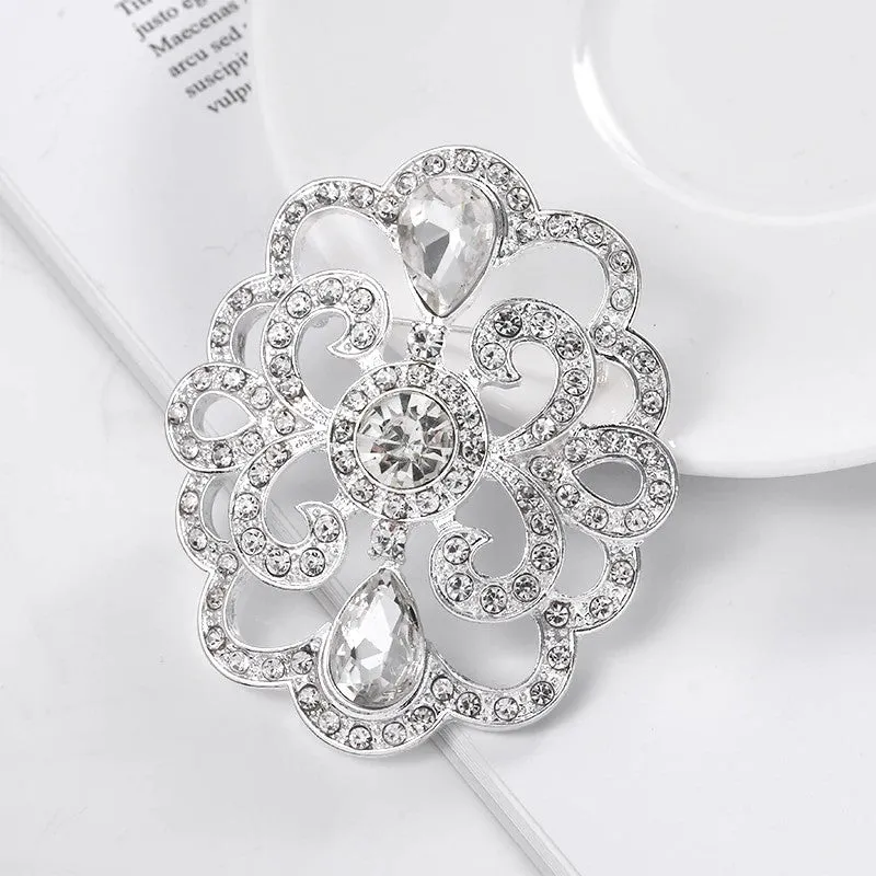 Large Rhinestone Crystal Gold or Silver Brooch BR-90