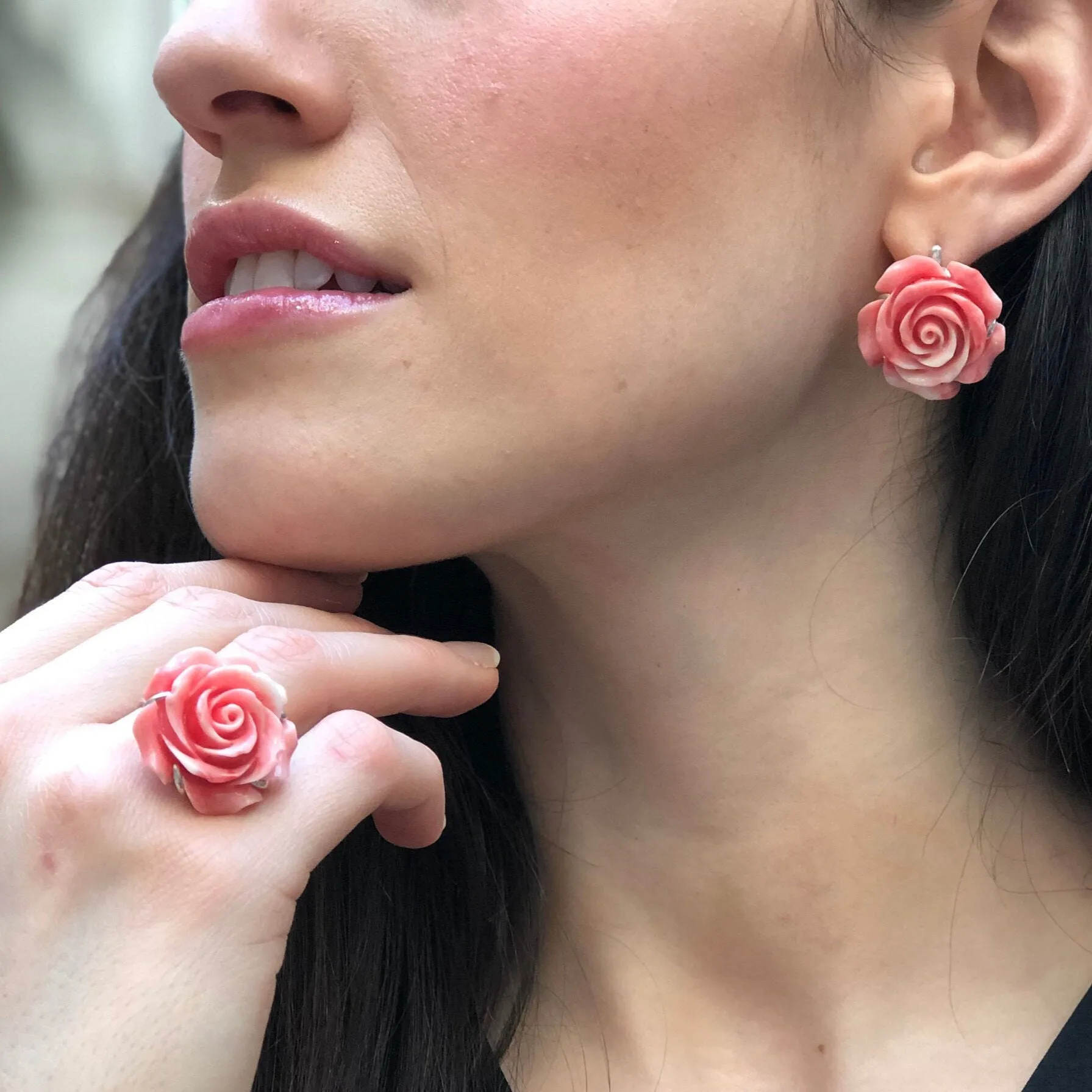 Large Rose Ring - Coral Ring - Statement Flower Ring