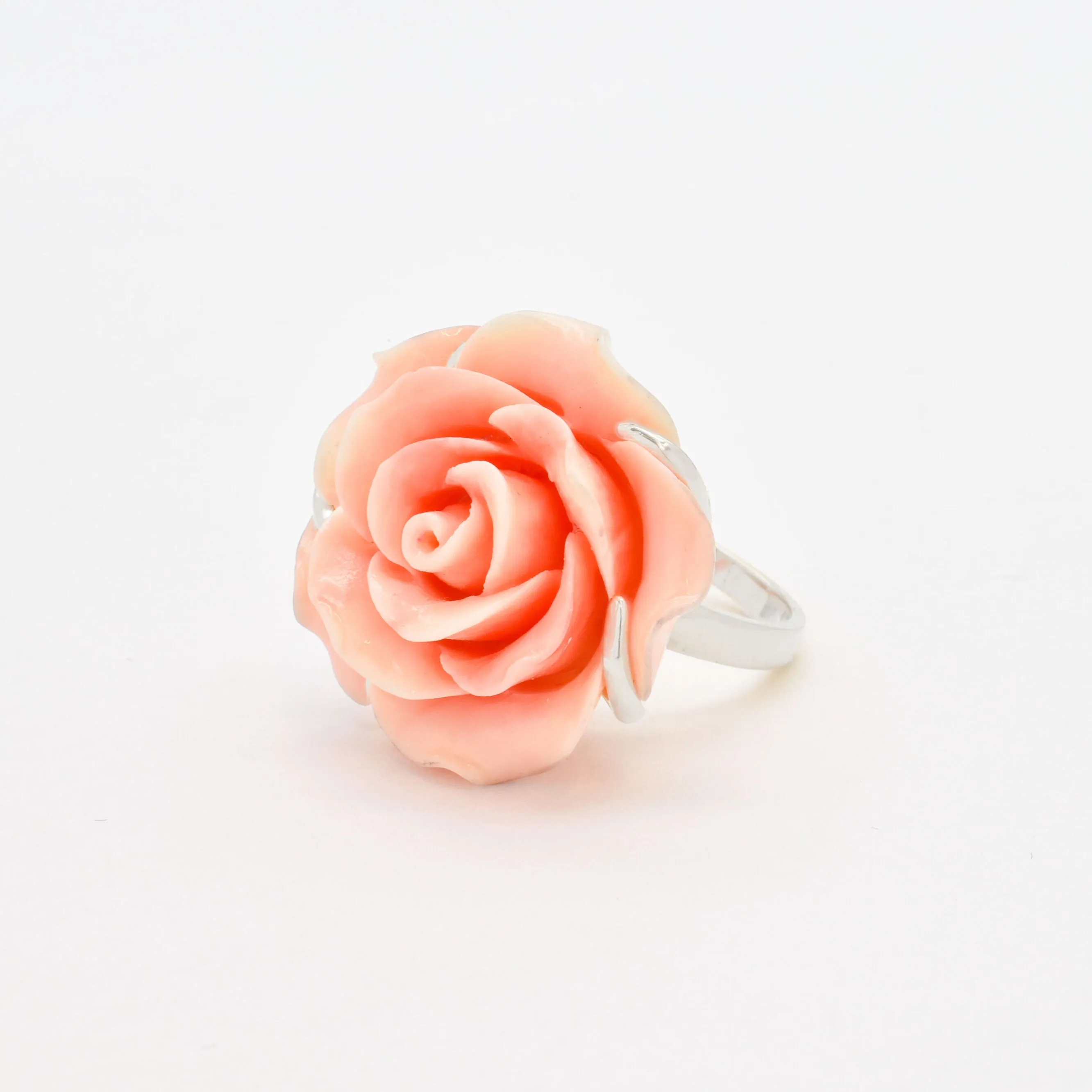 Large Rose Ring - Coral Ring - Statement Flower Ring