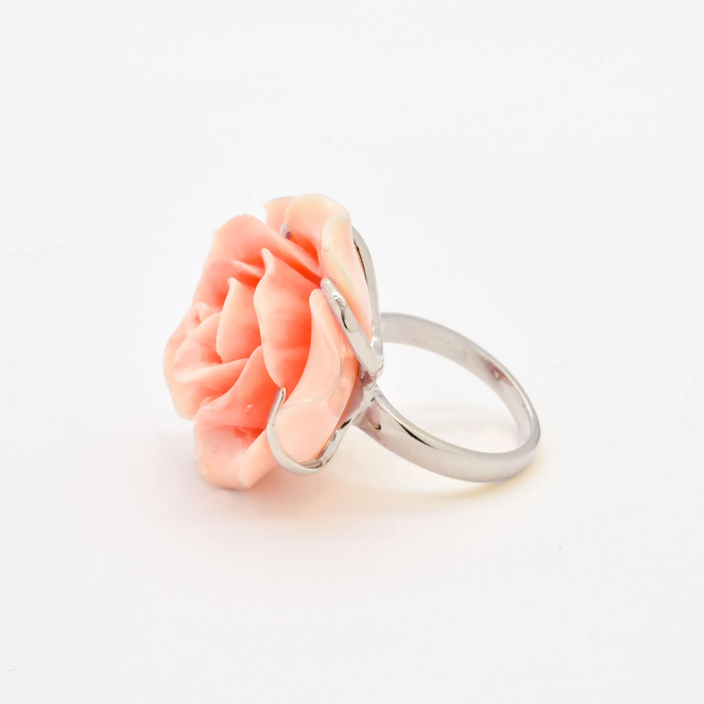 Large Rose Ring - Coral Ring - Statement Flower Ring