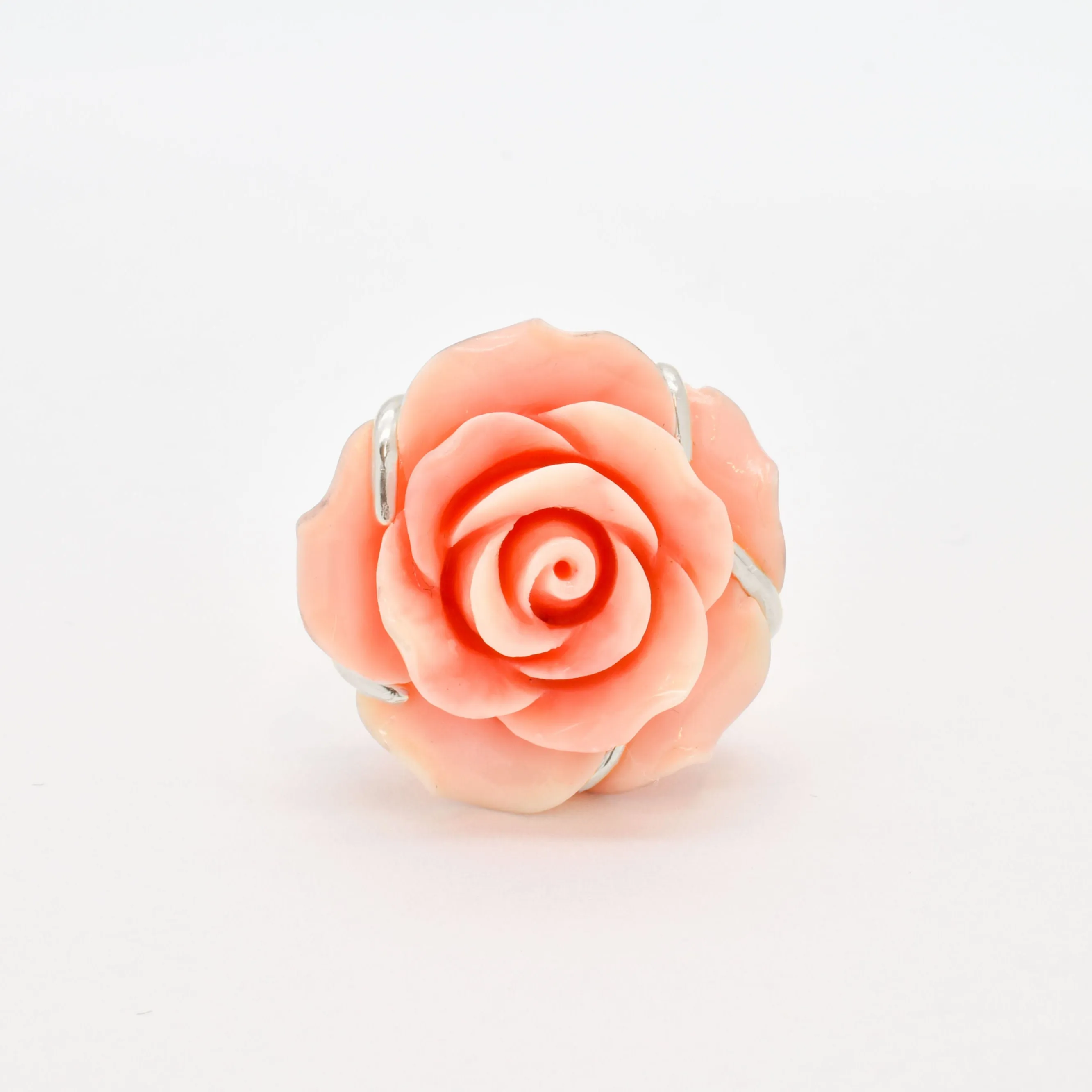 Large Rose Ring - Coral Ring - Statement Flower Ring