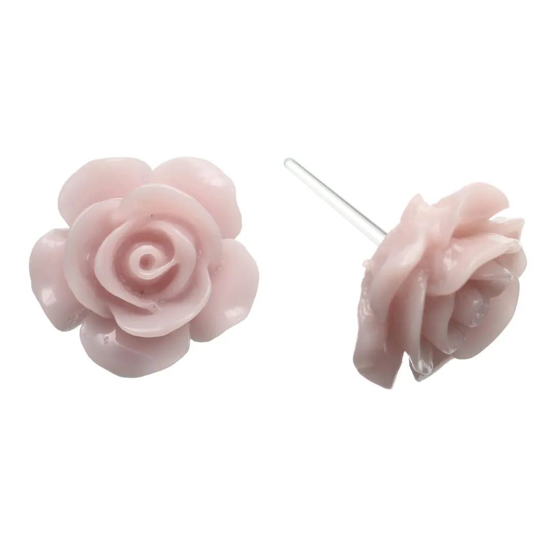 Large Shiny Rose Studs Hypoallergenic Earrings for Sensitive Ears Made with Plastic Posts