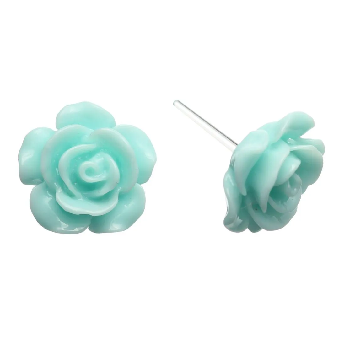 Large Shiny Rose Studs Hypoallergenic Earrings for Sensitive Ears Made with Plastic Posts