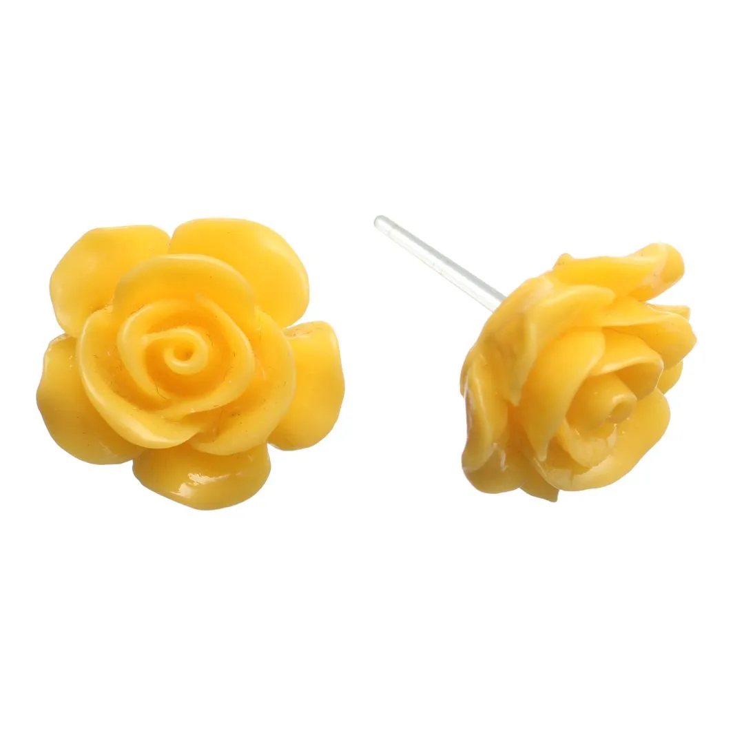 Large Shiny Rose Studs Hypoallergenic Earrings for Sensitive Ears Made with Plastic Posts