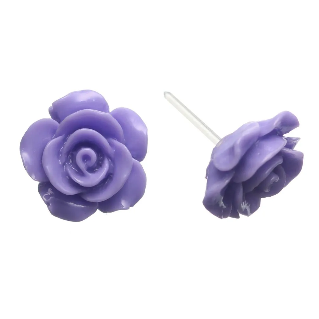 Large Shiny Rose Studs Hypoallergenic Earrings for Sensitive Ears Made with Plastic Posts