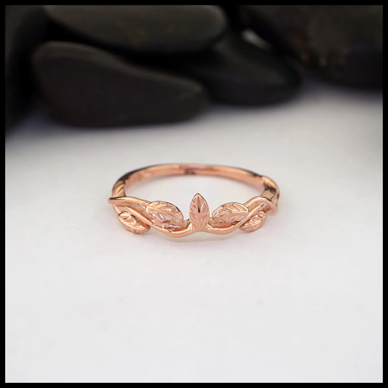 Leaf and Vine Wedding Set in 14K Rose Gold