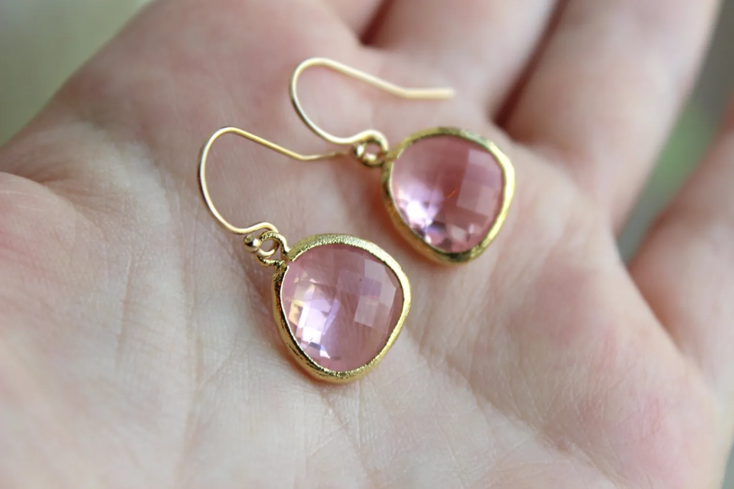 Light Pink Earrings Blush Gold Plated - Bridesmaid Earrings - Pink Wedding Earrings - Bridal Earrings - Blush Wedding Jewelry