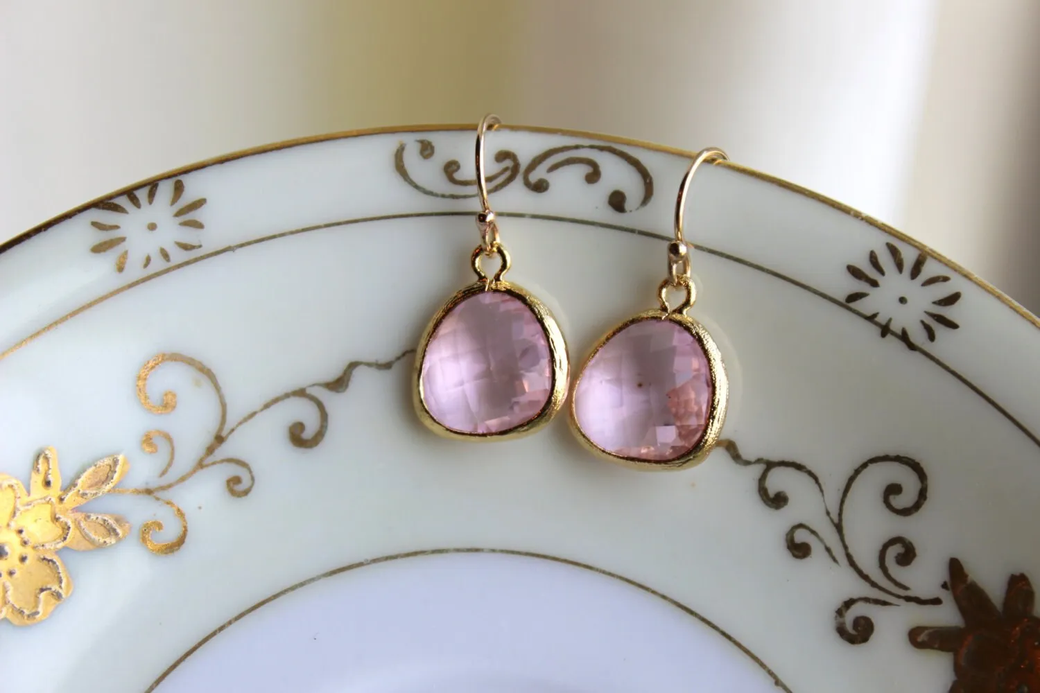 Light Pink Earrings Blush Gold Plated - Bridesmaid Earrings - Pink Wedding Earrings - Bridal Earrings - Blush Wedding Jewelry