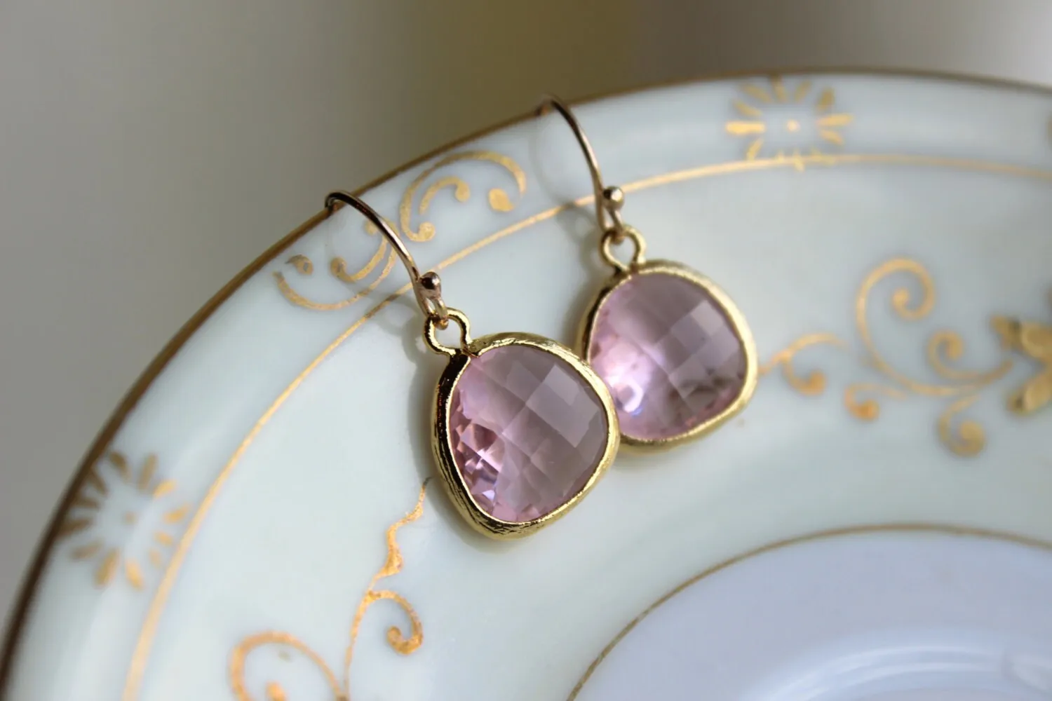 Light Pink Earrings Blush Gold Plated - Bridesmaid Earrings - Pink Wedding Earrings - Bridal Earrings - Blush Wedding Jewelry