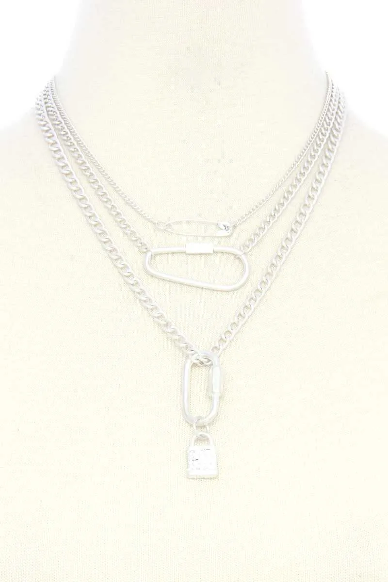 Lock Charm Metal Layered Necklace