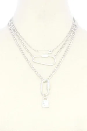 Lock Charm Metal Layered Necklace