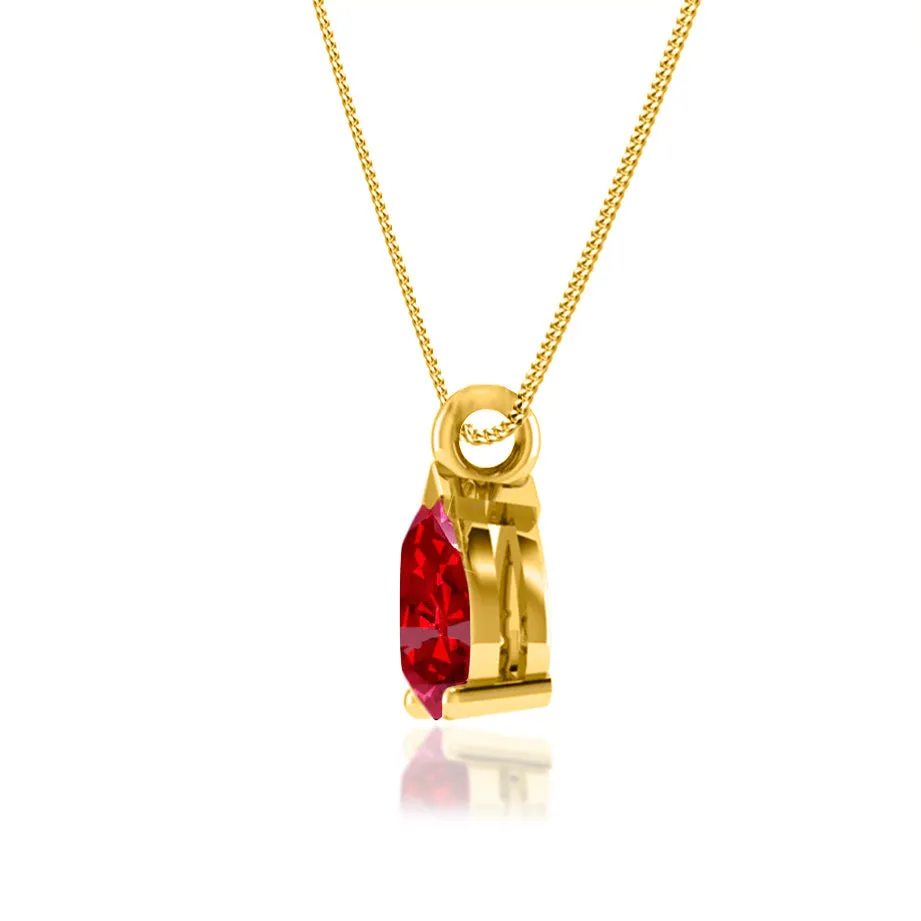 LUCINDA - Pear Ruby 3 Claw Pendant 18k Yellow Gold