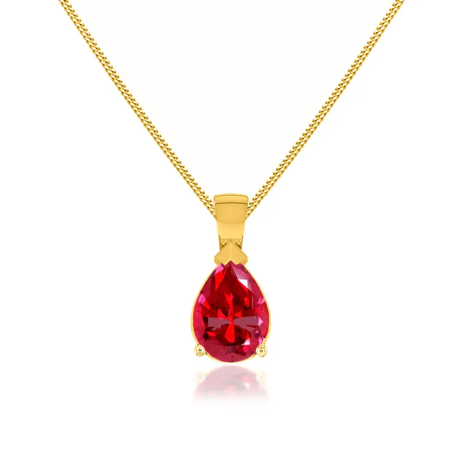 LUCINDA - Pear Ruby 3 Claw Pendant 18k Yellow Gold