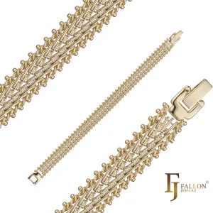 Luxurious fancy link bracelets plated in 14K Gold, Rose Gold colors