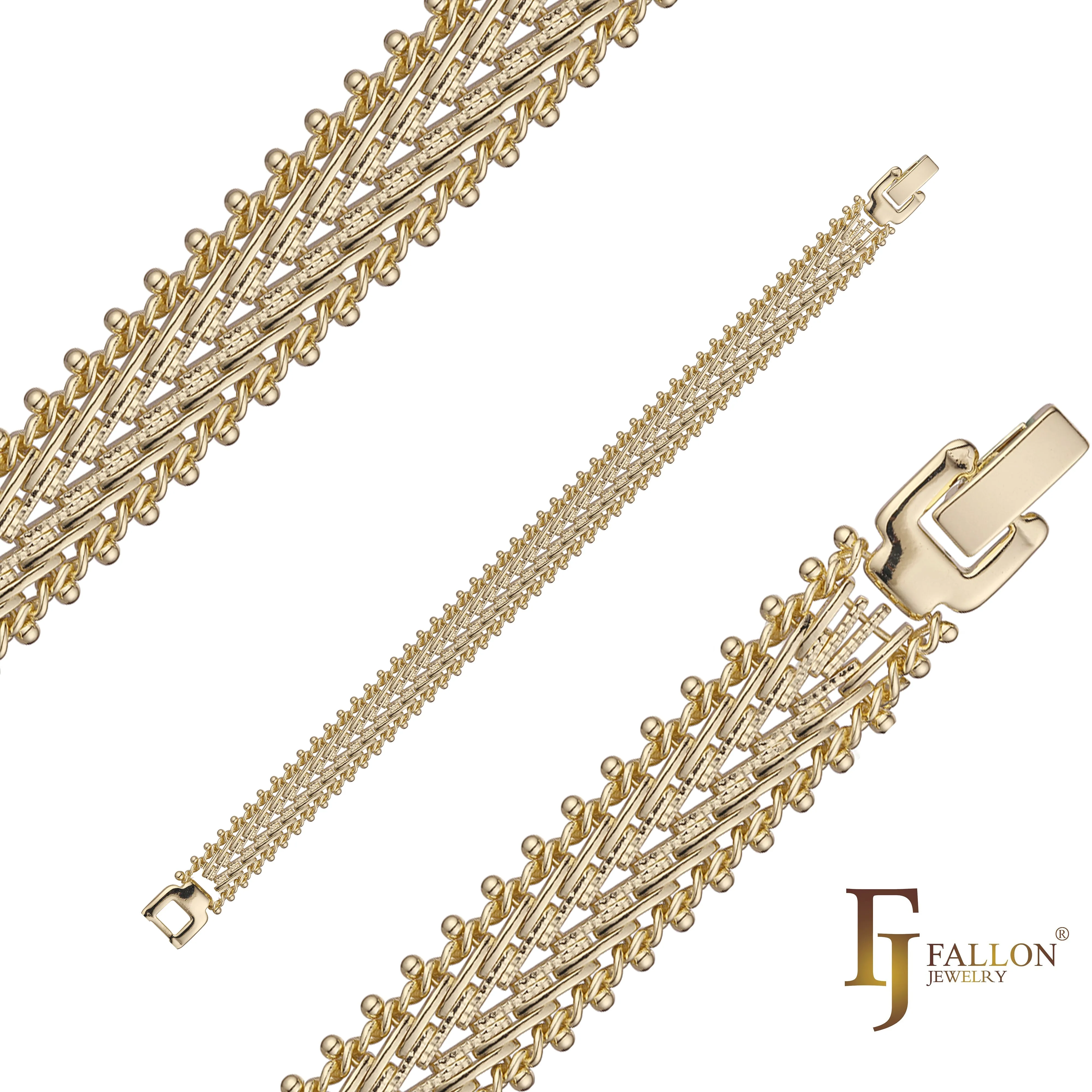 Luxurious fancy link bracelets plated in 14K Gold, Rose Gold colors