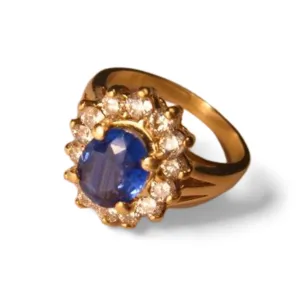 Magnificent 14K Yellow Gold 2 Carat Sapphire Diamond Engagement Ring