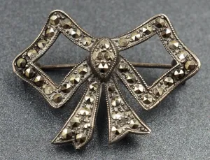 Marcasite Vintage Bow Sterling Silver Brooch