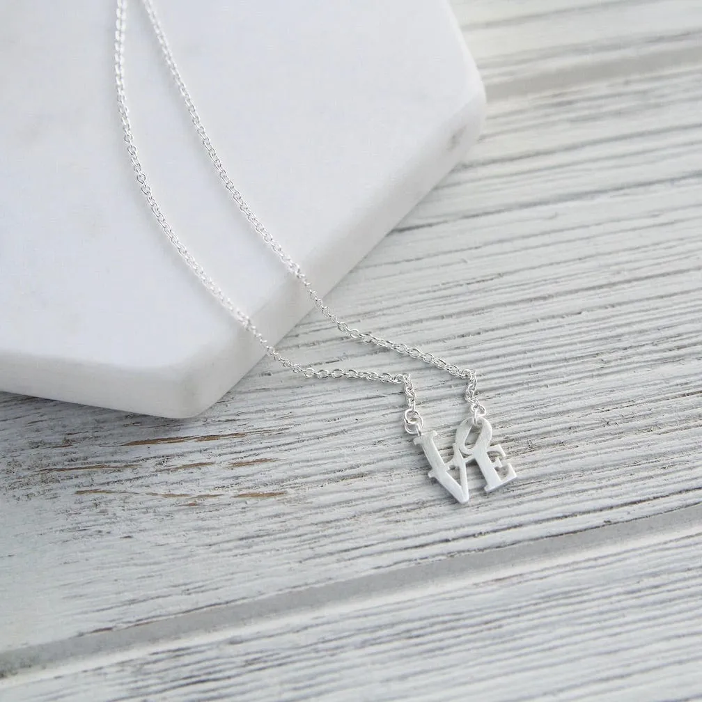 Matte Silver Mini LOVE Necklace