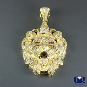 Men's Diamond Lion Head Pendant In 14K Gold