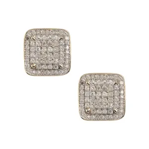 Men's Halo Micro-Pavé Square Diamond Stud Earrings 0.60ct 10K Yellow Gold