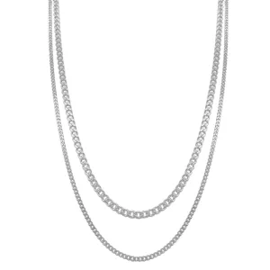 Men's Tarnish Resistant Rhodium Plated Curb Chain Set