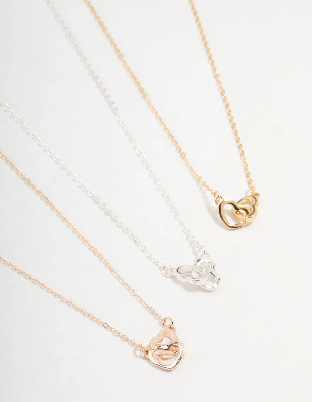 Mixed Metals Link Heart Necklaces 3-Pack