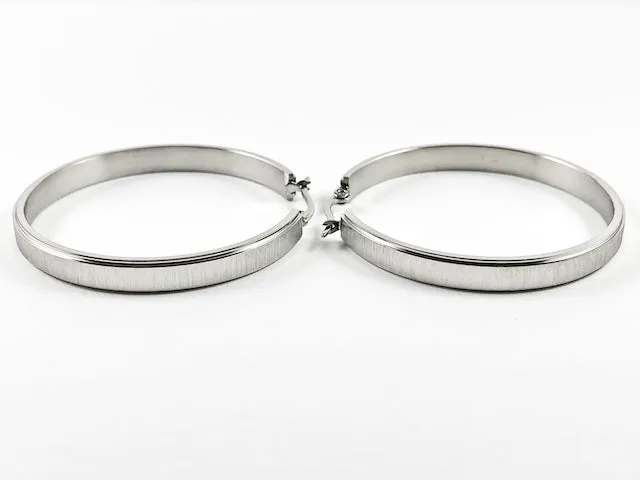 Modern Thick Center Textured 43 MM Hoop Steel Earrings