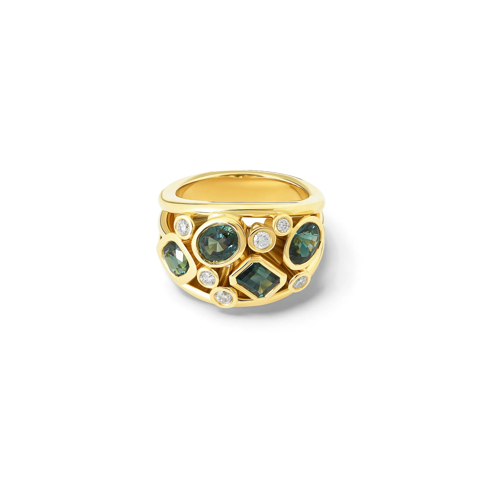 Multi Aeneus Ring 18ct Yellow Gold - Green Sapphire & Diamond