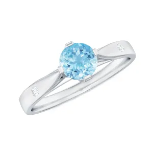 Natural Aquamarine Solitaire Promise Ring in Floral Setting